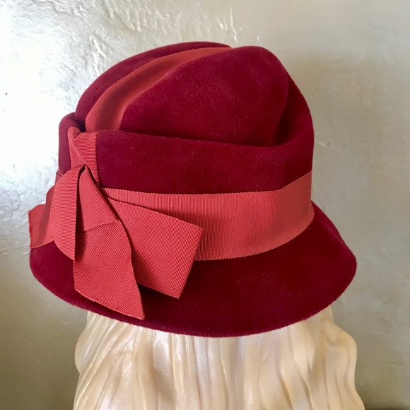 EXQUISITE DESIGNER LILLY DACHE/DACHETTES VINTAGE CLARET RED FELT/GROSGRAIN HAT main image 11